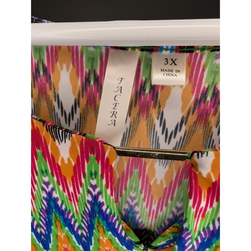Tacera Women's Dress Size 3X Multi Colored Chevron Stripe Stretchy Keyhole EUC - Picture 5 of 7